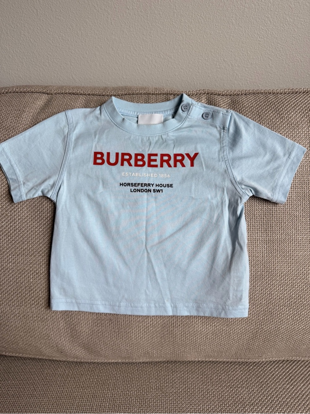 Burberry Light Blue Tee with Red Logo for Kids